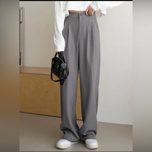 Grey Pleated Tailored Pants